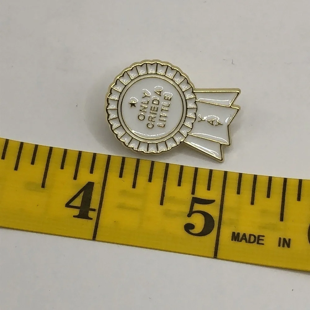 3/$25 “Only Cried A Little Yay” White Ribbon Metal Enamel Pin Badge Unisex